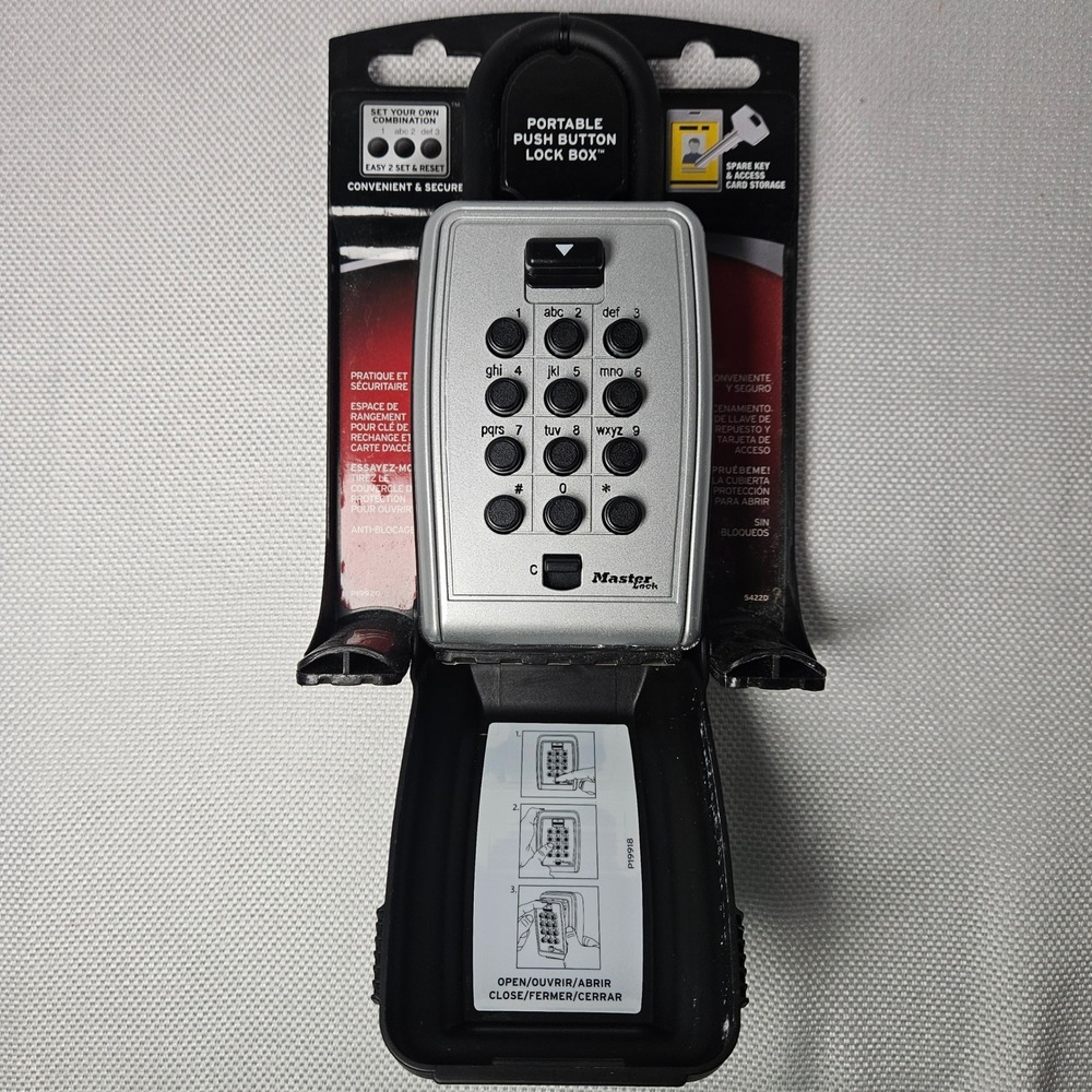 Master Lock 5422D SafeSpace Portable Push Button Key Lock Box Black Silver NEW